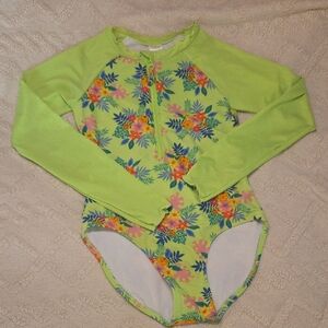 Cat & Jack Neon Lime Floral Long-Sleeve Rashguard One-Piece